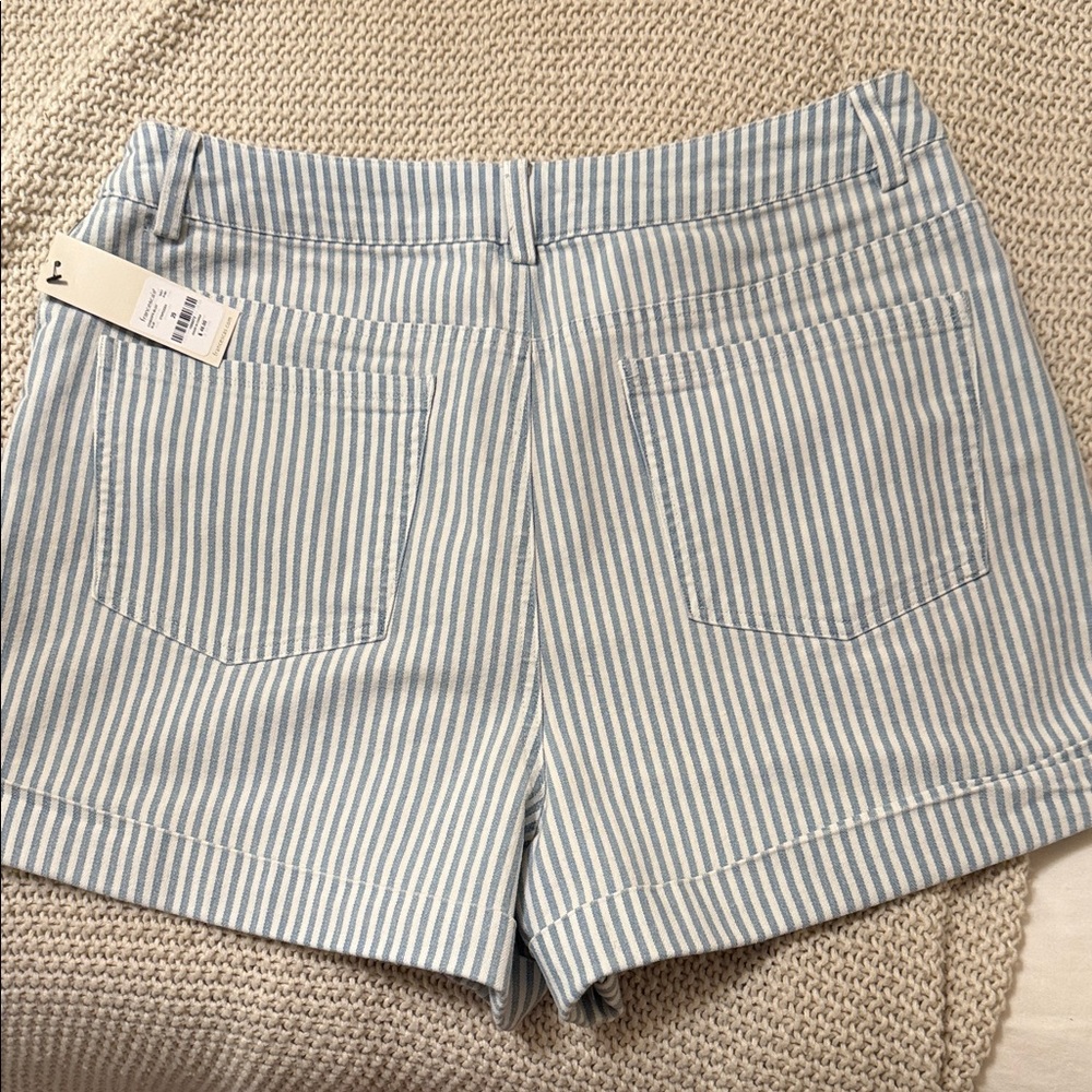 Francesca’s Light Blue Striped Jean Shorts - Picture 2 of 3